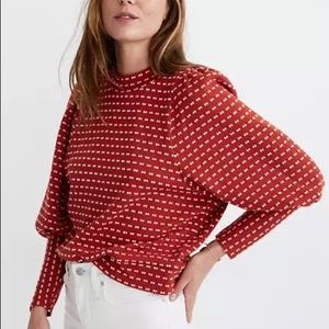 Madewell Large L Jacquard Puff Sleeve Top Rust Red